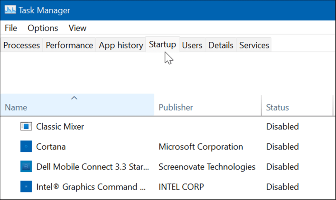 Καρτέλα εκκίνησης Διαχείριση εργασιών Windows 11