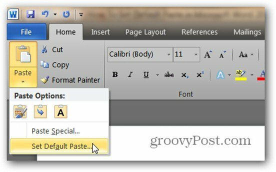 Πώς να ορίσετε την προεπιλεγμένη επικόλληση στο Microsoft Word 2010