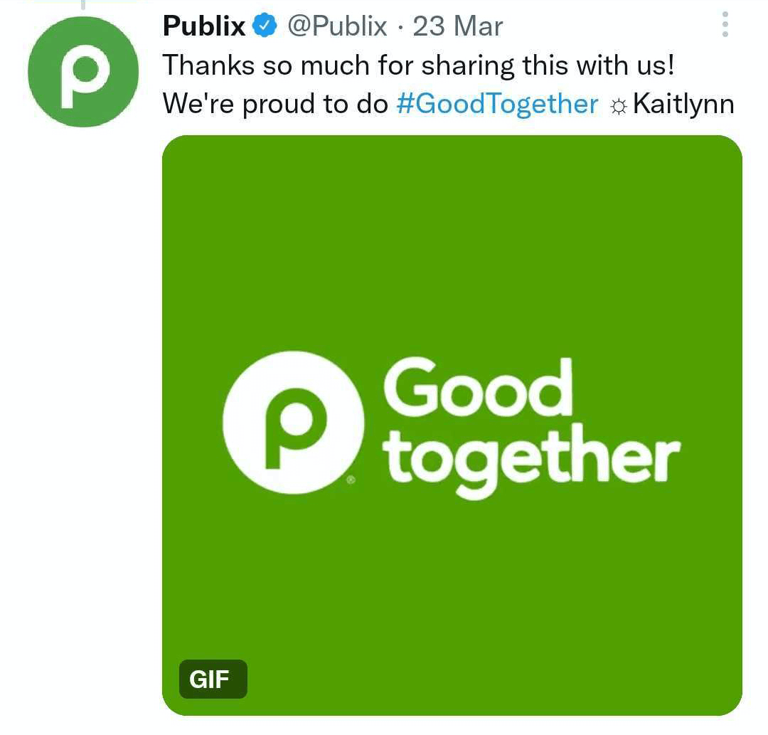 εικόνα του tweet του Publix με GIF