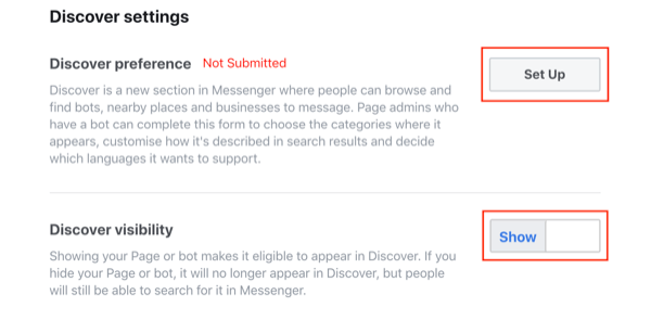 Υποβολή στην καρτέλα Facebook Messenger Discover, βήμα 2.