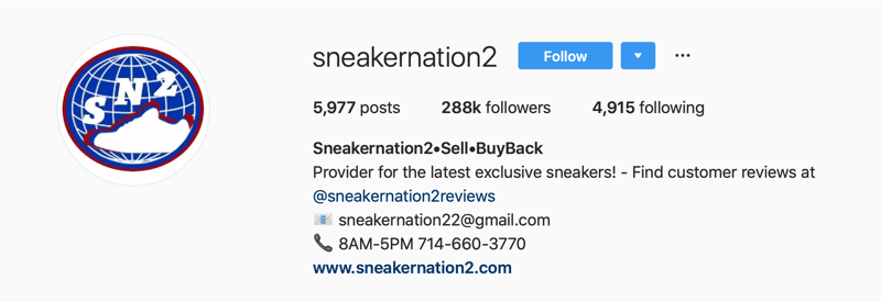 κύριος λογαριασμός Instagram για SneakerNation2