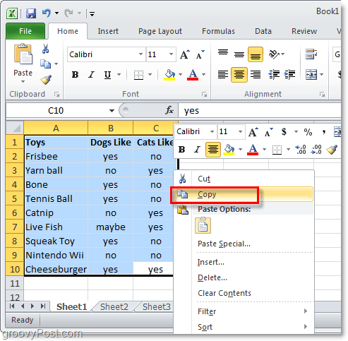 αντιγράψτε ένα ολόκληρο φύλλο δεδομένων Excel 2010 για μετατροπή διάταξης