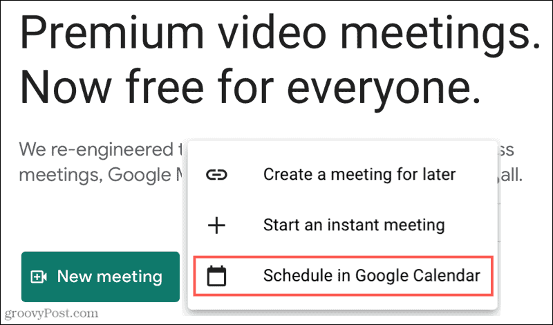 Νέα συνάντηση, Πρόγραμμα στο Ημερολόγιο Google