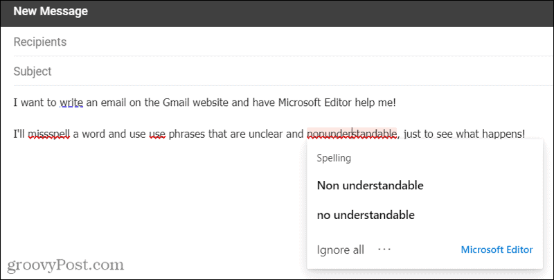 Microsoft Editor στο Gmail χρησιμοποιώντας την επέκταση Edge