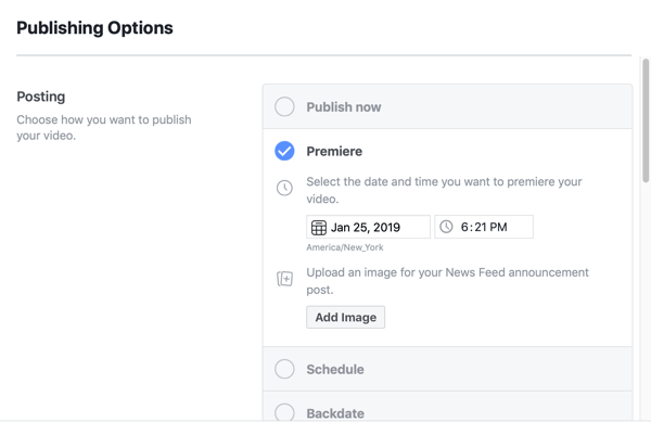 Πώς να ρυθμίσετε το Facebook Premiere, βήμα 5, ρυθμίσεις προγραμματισμού δημοσίευσης