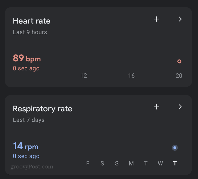 Πίνακας ελέγχου του Google Pixel Heart Respiratory Rate