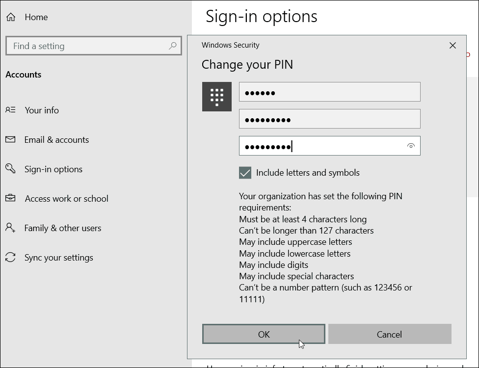 Απαιτήσεις PIN ειδικού χαρακτήρα Windows 10