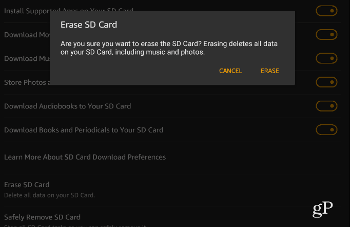 4 Αφαιρέστε ή σβήστε την κάρτα SD Fire HD