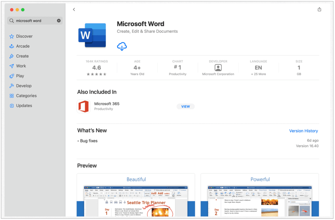 Microsoft Word στο Mac App Store