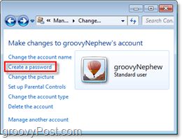βρείτε την προτροπή για να προσθέσετε έναν κωδικό πρόσβασης σε ένα λογαριασμό χρήστη των Windows 7
