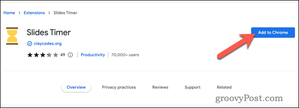 Εγκατάσταση της επέκτασης Slides Timer Chrome