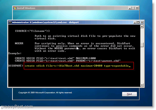 Windows 7 Native VHD Εγκατάσταση Dual Boot Δημιουργία VHD από τη γραμμή εντολών CMD