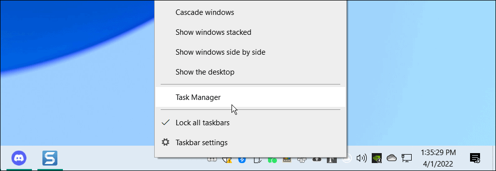ανοίξτε τη διαχείριση εργασιών από τη γραμμή εργασιών των Windows 10