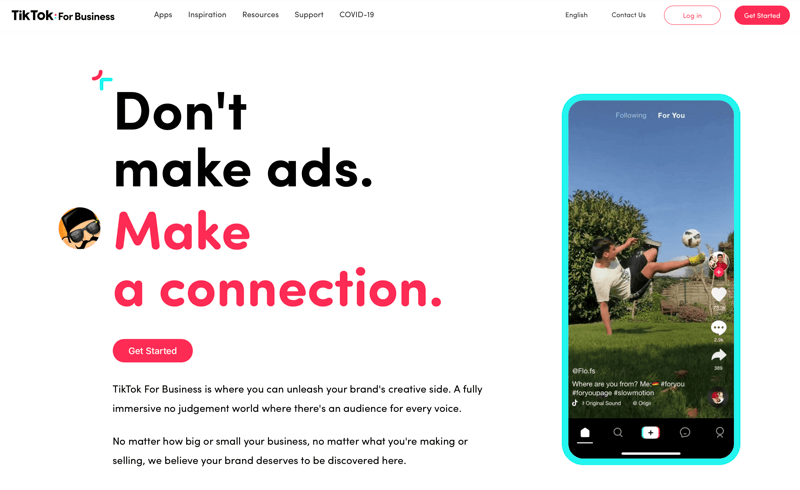 στιγμιότυπο οθόνης του tiktok για επιχειρήσεις σημειώνοντας «μην κάνετε διαφημίσεις. κάνε μια σύνδεση. "