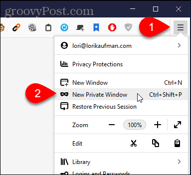 Επιλέξτε Νέο ιδιωτικό παράθυρο στον Firefox για Windows