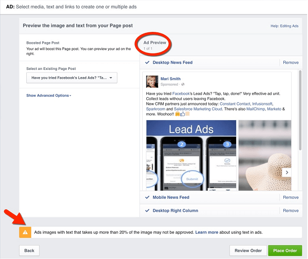 Facebook boost carousel post