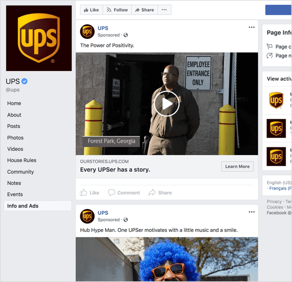 Εάν κοιτάξετε τις διαφημίσεις Facebook από την UPS, είναι σαφές ότι χρησιμοποιούν αφήγηση ιστορίας και συναισθηματική έκκληση για να αυξήσουν την αναγνωρισιμότητα της επωνυμίας.