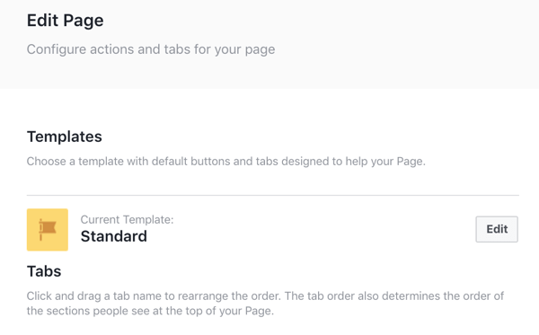 Κάντε κλικ στο κουμπί Επεξεργασία δίπλα στα Πρότυπα για να δείτε τις επιλογές προτύπου Facebook.