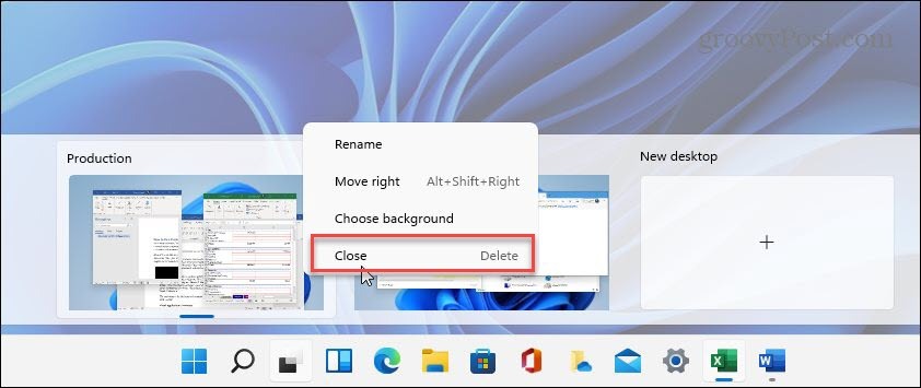 Κλείσιμο εικονικής επιφάνειας εργασίας Windows 11