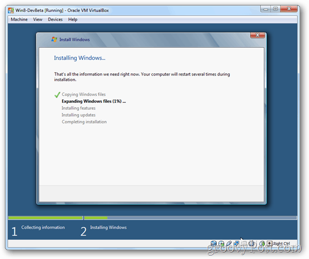 VirtualBox Windows 8 εγκατάσταση της οθόνης των Windows