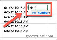 Γράψιμο ενός τύπου INT στο Excel