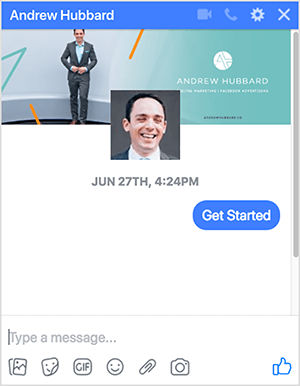 Ο Andrew Hubbard χρησιμοποιεί ένα bot messenger για να επικοινωνήσει με προοπτικές διαδικτυακού σεμιναρίου
