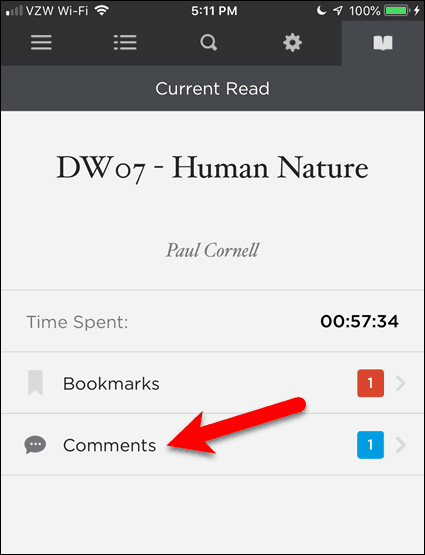 Αγγίξτε τα σχόλια στο BookFusion για iOS