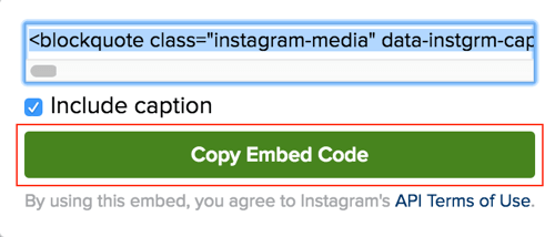 Κάντε κλικ στο πράσινο κουμπί για να αντιγράψετε τον κώδικα ενσωμάτωσης ανάρτησης Instagram.