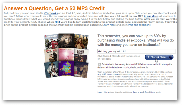 Πάρτε ένα $ 2 Amazon MP3 Credit για μια δημοσίευση στο Facebook