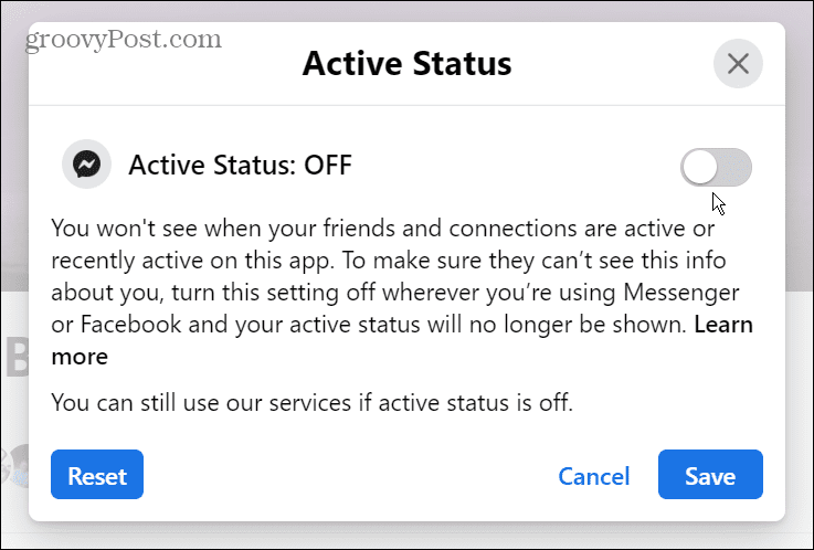 Απενεργοποιήστε την Ενεργή Κατάσταση στο Facebook