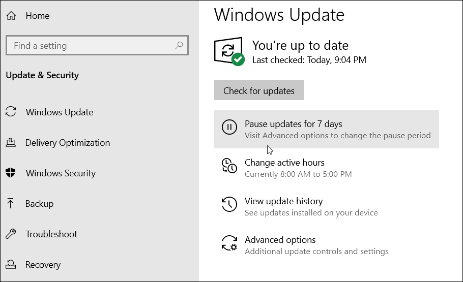Παύση ενημερώσεων των Windows 10