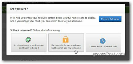 το πραγματικό όνομα του youtube αρνείται να χρησιμοποιήσει το πλήρες όνομα