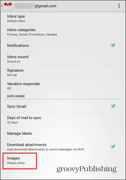 Gmail εικόνες εξωτερικών εικόνων Android