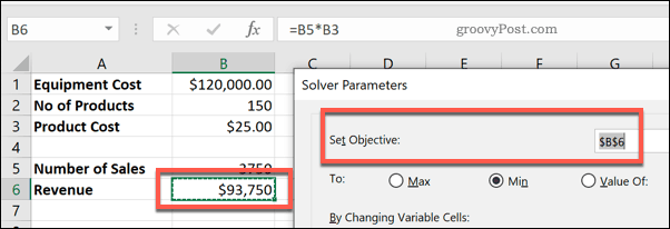 Το κελί Set Objective στο Solver για Excel