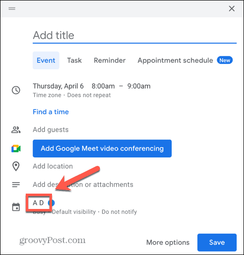 Στιγμιότυπο οθόνης επιλογής ημερολογίου συμβάντων του Ημερολογίου Google