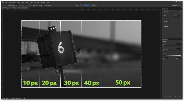 επίπεδα θολούρα στο πεδίο 10 20 30 40 50 pixel pixels Photoshop bokeh θολή εικόνα φόντου φόντο πώς να φροντιστήριο