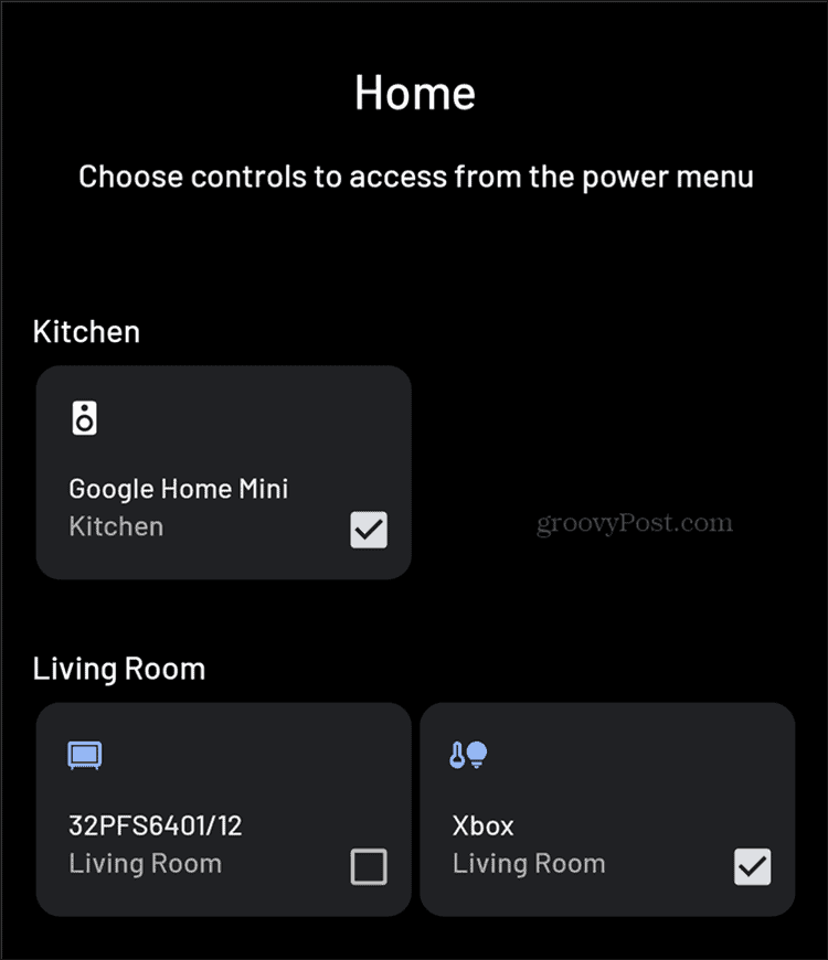 Στο μενού προσθήκης στοιχείων ελέγχου Smart Home Android