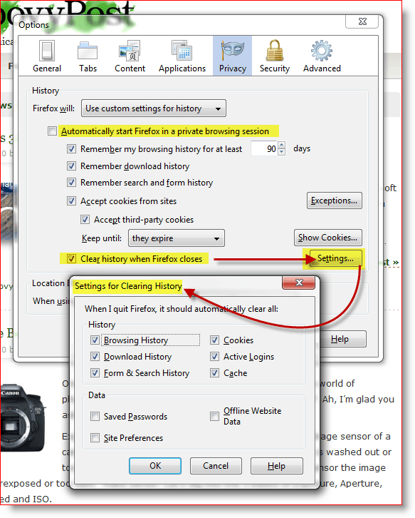 Firefox - ξεκινήσει αυτόματα το firefox στην ιδιωτική περιήγηση και τις ρυθμίσεις για την εκκαθάριση του ιστορικού όταν κλείνει το firefox