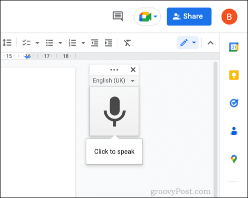 Πλαίσιο μενού φωνητικής πληκτρολόγησης στα Έγγραφα Google