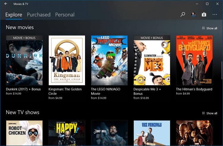 Ταινίες και τηλεοπτική εφαρμογή Windows 10