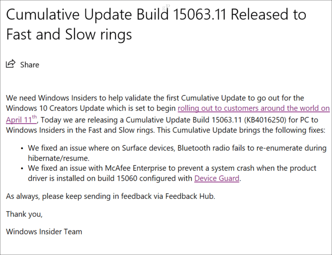Πρώτη αθροιστική ενημερωμένη έκδοση για ενημερωμένες εκδόσεις των δημιουργών των Windows 10