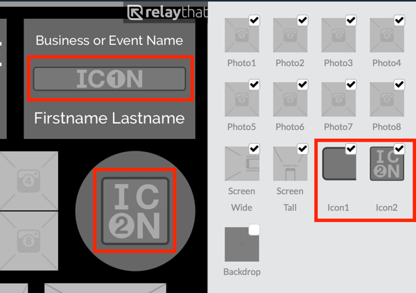 Ανεβάστε το λογότυπό σας στη μικρογραφία Icon1 ή Icon2 στο RelayThat.