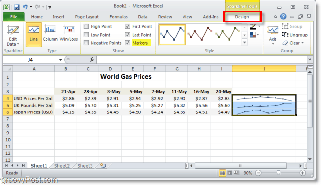 να προσαρμόσετε τα sparklines του Excel 2010