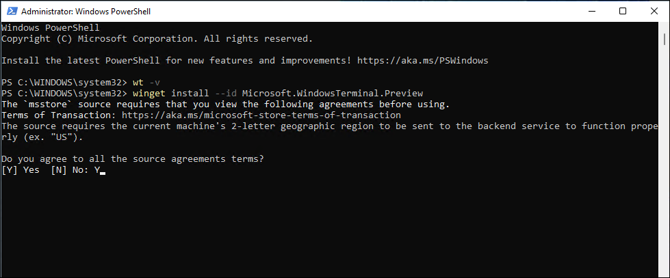 cmd λήψη της τελευταίας έκδοσης Windows Terminal