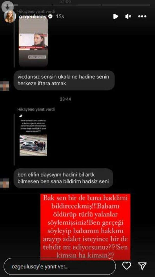 Απειλητικά μηνύματα Özge Ulusoy