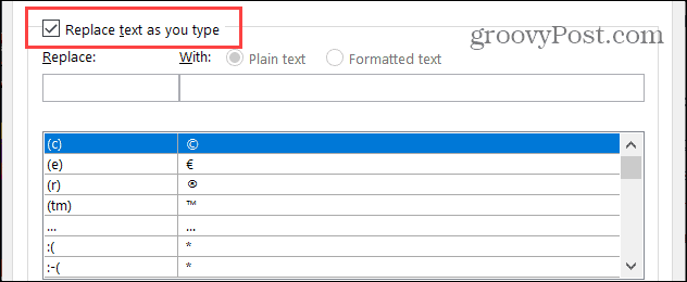 Αντικαταστήστε το κείμενο καθώς πληκτρολογείτε το Word στα Windows