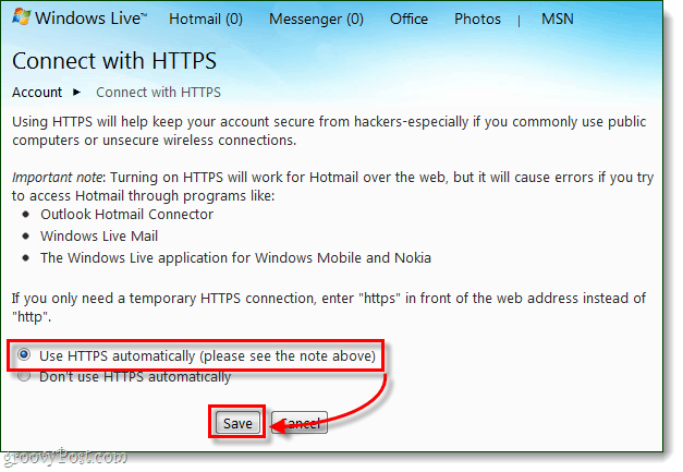 Τρόπος σύνδεσης πάντα ασφαλώς με τα Windows Live και Hotmail μέσω HTTPS