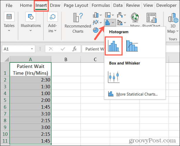 Εισαγάγετε ένα Ιστόγραμμα στο Excel