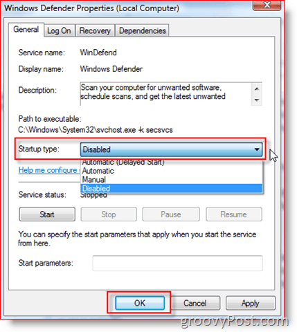 Απενεργοποιήστε την υπηρεσία Windows Defender σε Windows Server 2008 ή Vista:: groovyPost.com