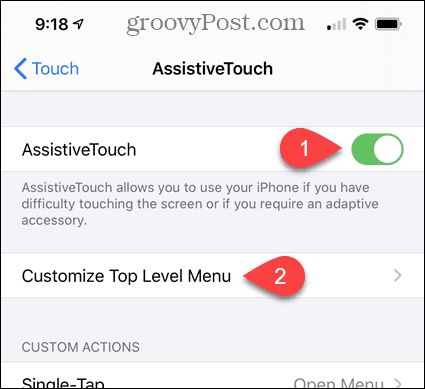 Ενεργοποιήστε το βοηθητικό πρόγραμμα Touch και προσαρμόστε το μενού κορυφαίου επιπέδου στις ρυθμίσεις του iPhone